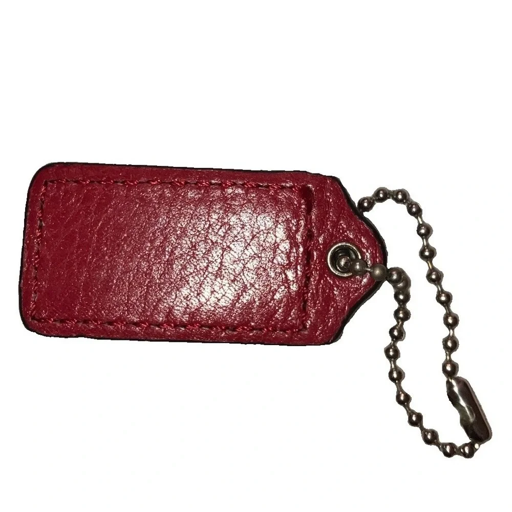 Coach Red Leather Logo Key Chain Hangtag Charm Metal Ball Chain 2